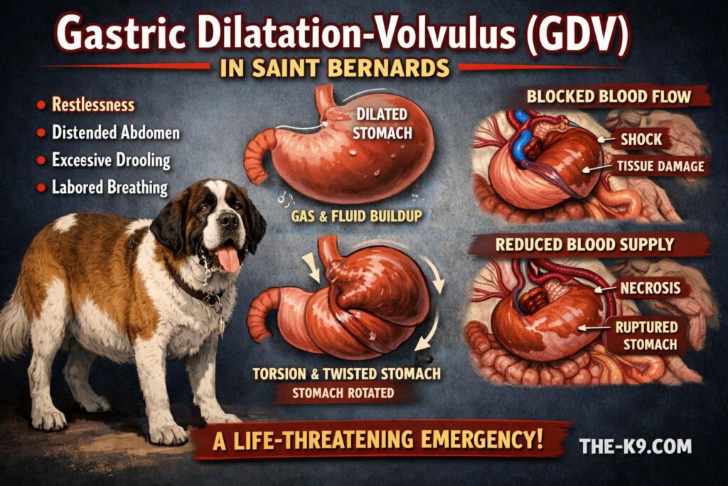Gastric Dilatation Volvulus (GDV) in Saint Bernards info graphic