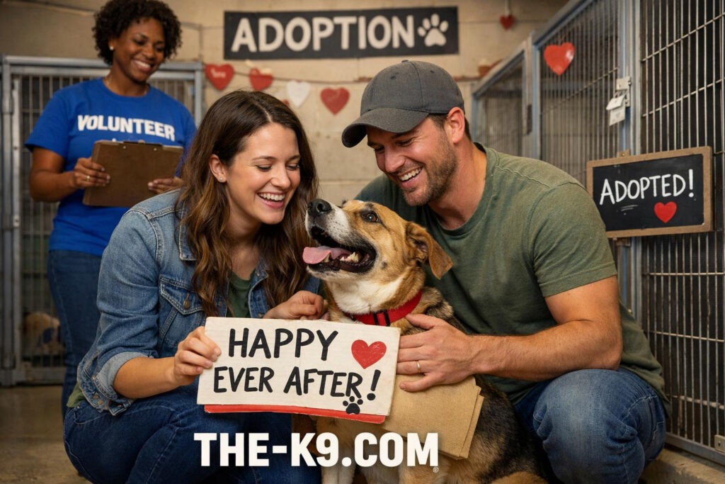 dog being adopted from rescue shelter