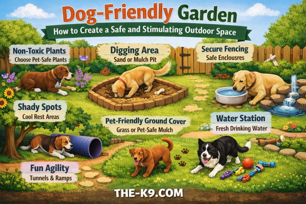 Dog-Friendly Garden: How to Create a Safe and Stimulating Outdoor Space info graphic