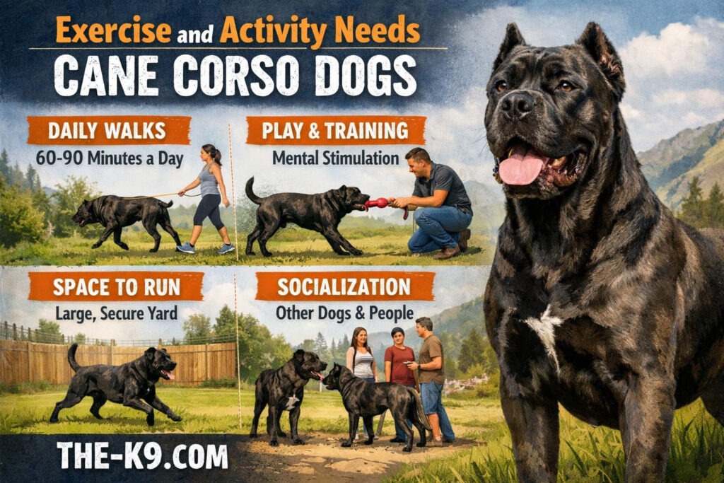 Exercise and Activity Needs Cane Corso Dogs info graphic