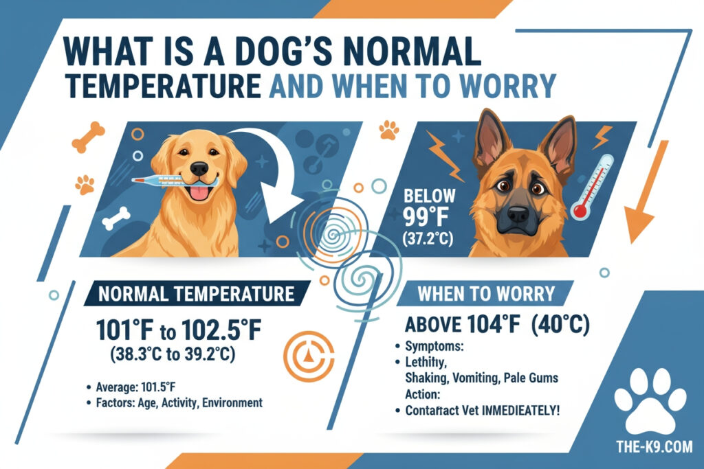 What Is a Dogs Normal Temperature and When to Worry infographic showing the temperature of a normal dog and when to worry .